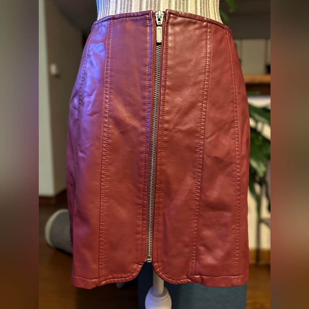 Free People Layla Faux Leather Burgundy Mini Skirt | Size 6
